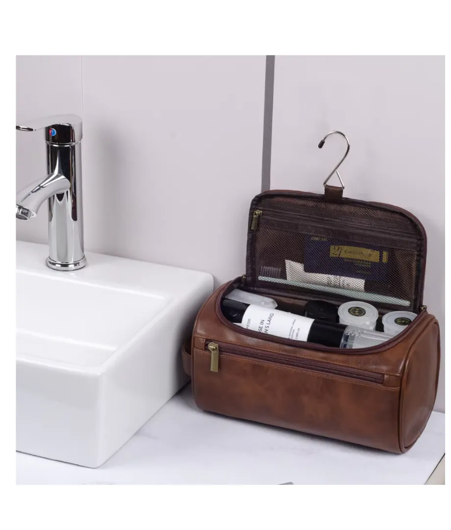 Retro Double-Color PU Leather Shockproof Toiletry Bag OEM Wholesale Travel - View 3